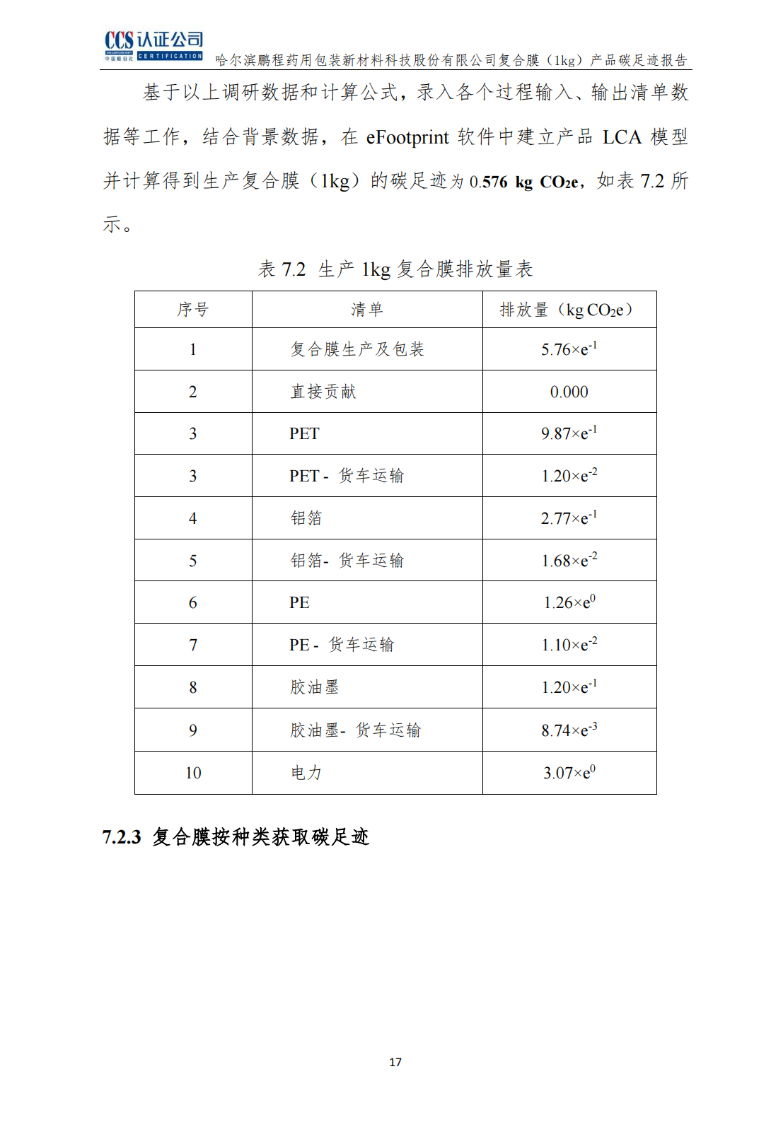 鵬程新材產(chǎn)品碳足跡報告